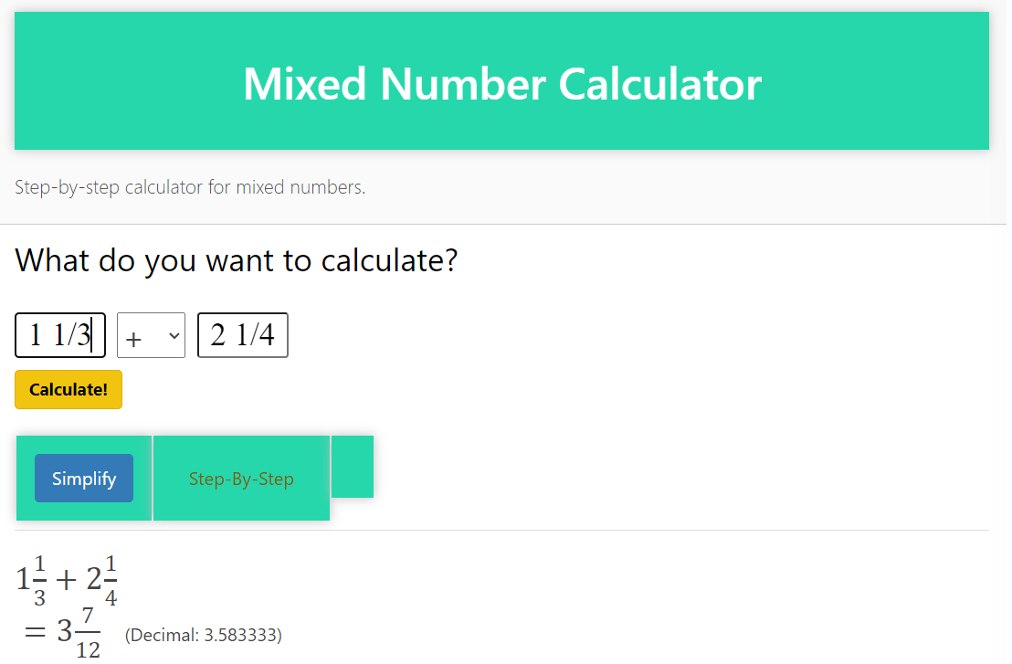 Mixed Number Calculator
